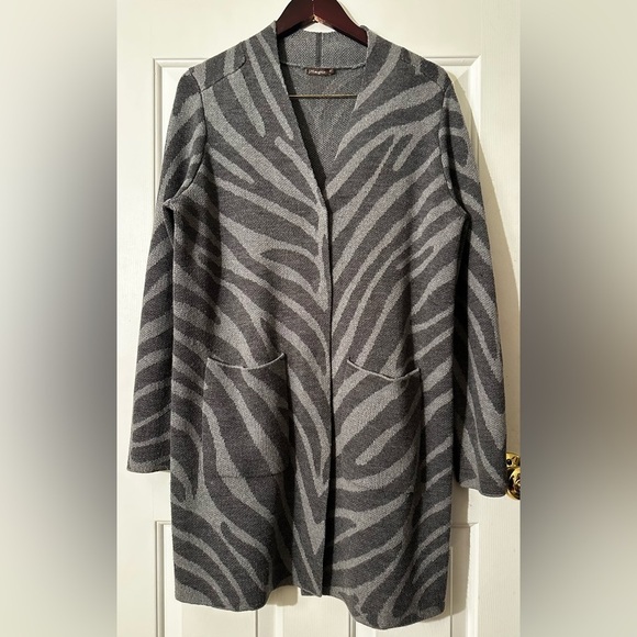 J. McLAUGHLIN Hallie MD Gray Zebra Animal Print WOOL Blend Duster Pocket NICE - Picture 2 of 13